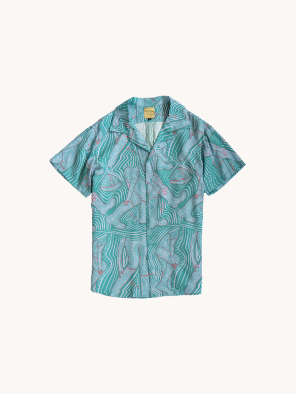 Gumboot Print Teal Cuban Collar