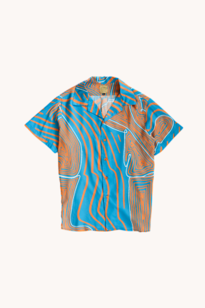 Gumboot Print Blue Cuban Collar