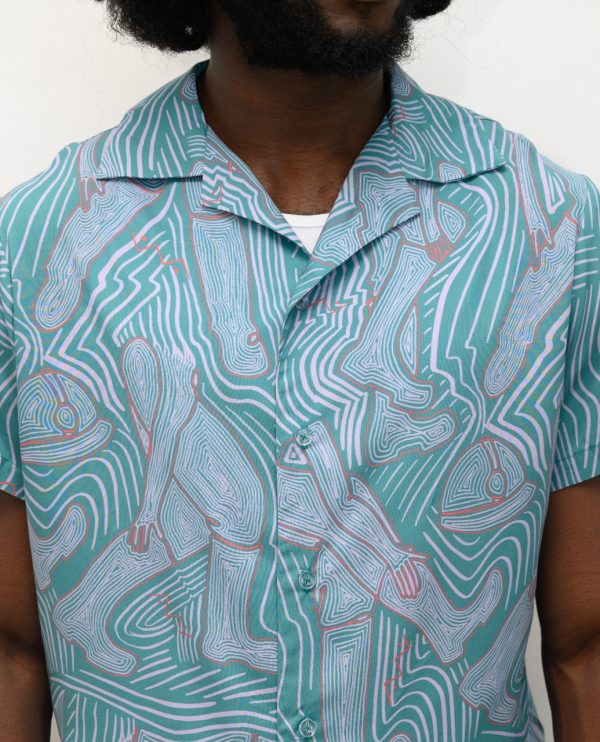 Gumboot Print Teal Cuban Collar - Image 3